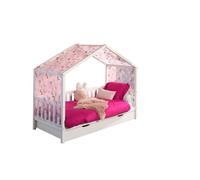 Vipack Dallas Lit Mh 90 X 200 Blanc + Tente Textile Papillons + Lit Gigogne