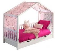 Lit cabane gigogne 90x200 cm avec voile pin massif blanc Bali