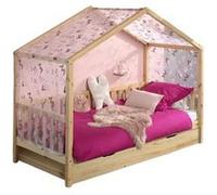 Vipack Lit Dallas 90 x 200 Naturel avec Tente Textile Papillon et Lit Gigogne