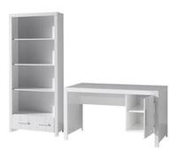 Vipack ERIK Bureau bois laqué Blanc avec 1 caisson 1 porte + Bibliothèque Blanc G