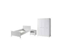 Vipack erik lit simple 90x200 cm + chevet en bois + armoire 3 portes blanc