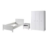 Vipack Erik Lit Simple 90x200 Cm + Chevet En Bois + Armoire 3 Portes Blanc