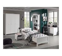 Vipack Erik Lit Simple + Bureau + Sommier + Chevet + Armoire 3 Portes + Bibliothque