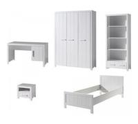 Vipack Erik Lit Simple + Chevet + Bureau + Armoire 3 Portes + Bibliothque