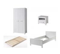 Vipack Erik Lit Simple + Chevet + Sommier + Armoire Deux Portes Blanc
