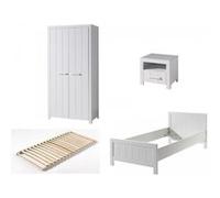 Vipack Erik Lit Simple + Chevet + Sommier + Armoire Deux Portes Blanc