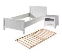 Chambre enfant 3 pièces lit sommier chevet pin massif laqué blanc Erik Blanc
