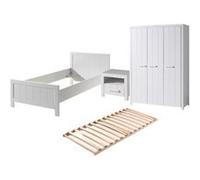 Pack - Lit Enfant, Sommier, Chevet & Armoire "Erik II" 90x200cm Blanc