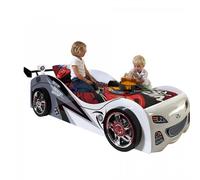 FUN Lit voiture enfant 90x200 cm - Style junior - Blanc