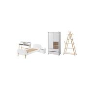Vipack Chambre complète Kiddy – Lit 90x200, armoire 2 portes, bureau et bibliothèque – Blanc