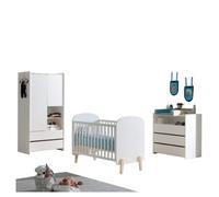 Vipack Ensemble chambre complète Kiddy - Lit bébé 60x120, Commode 3 tiroirs, Armoire 2 portes - Blanc