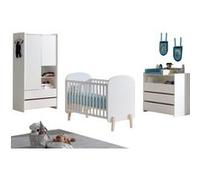 Ensemble chambre complète - Vipack - Lit bébé 60x120 - Commode 3 tiroirs et Armoire 2 portes Kiddy - Blanc