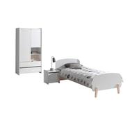 Vipack Kiddy Lit Simple + Armoire 2 Portes + Chevet Enfant Blanc