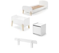 Pack - Lit Enfant, Chevet, Barrière & Coffre "Kiddy" 90x200cm Blanc