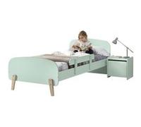 Chambre enfant 3 pièces lit rambarde et chevet bois laqué vert et pin clair Kiddy 90x200 cm