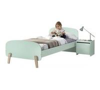 Vipack Pack Lit enfant Kiddy 90x200 cm bois laqué et brut avec sommier + chevet 1 porte Vert menthe