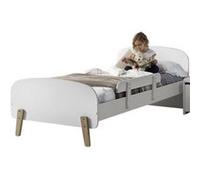 Lit 90x200 cm avec rambarde bois laqué blanc et pieds pin clair Kiddy