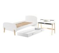Vipack KIDDY Lit simple et sommier 90x200cm Blanc + lit gigogne + bureau Blanc G