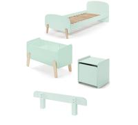 Vipack kiddy menthe lit simple + chevet + barrière de lit + coffre à jouets
