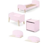 Vipack KIDDY Rose Lit simple ave sommier + Chevet + Etagères 45cm et 65cm + Coffre à jouets Beige G
