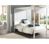 Vipack - Lit à baldaquin Charlotte - Pin massif laqué blanc - 140x200 cm - Voile & sommier à lattes