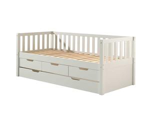 Vipack Lit Banquette 90x200 sommier 3 tiroirs et tiroir de lit Inclus Fritz - Blanc