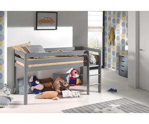 Vipack Lit Enfant en Bois 90 x 200 cm Mezzanine H114 cm Pino - Gris - PIHSZG17