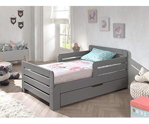 Vipack Lit Enfant Jumper Extensible de 140 à 200 cm, avec tiroir de lit et Matelas 140 + 60 cm en pin Massif laqué Gris