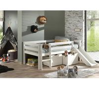 Vipack – Lit mi-hauteur Pino avec toboggan et 2 tiroirs – 90x200 cm – Bois de pin massif Gris