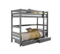 Vipack - Lit superposé enfant Pino Hauteur 180 90x200 cm Gris + 2 tiroirs