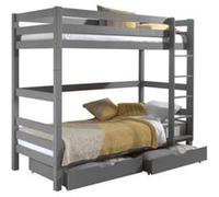 Vipack - Lit superposé enfant Pino Hauteur 180 90x200 cm Gris + 2 tiroirs