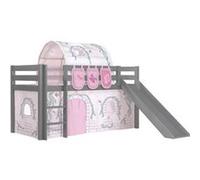 Vipack Lit Enfant Surlev Avec Toboggan Gris + Rideau Et Tunnel De Lit + 3 Pochettes Birdy