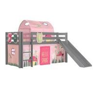 Vipack Lit Enfant Surélevé Avec Toboggan Gris + Rideau et tunnel de lit + 3 pochettes spring Gris G