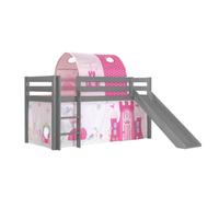Vipack lit enfant surélevé avec toboggan pino 90x200cm gris princess