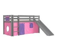 Vipack Lit Enfant Surélevé Avec Toboggan Pino 90x200cm Gris + Rideau de lit Bella Gris G