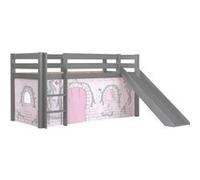 Vipack Lit Enfant Surélevé Avec Toboggan Pino 90x200cm Gris + Rideau de lit Birdy Gris G