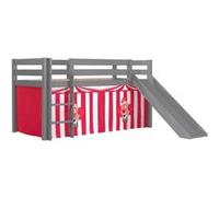 Vipack Lit Enfant Surélevé Avec Toboggan Pino 90x200cm Gris + Rideau de lit Chucky Gris G