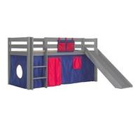 Vipack Lit Enfant Surélevé Avec Toboggan Pino 90x200cm Gris + Rideau de lit Domino Gris G