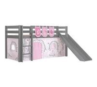 Vipack Lit Enfant Surlev Avec Toboggan Pino 90x200cm Gris + Rideau De Lit Et 3 Pochettes Birdy