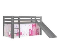 Vipack Lit Enfant Surélevé Avec Toboggan Pino 90x200cm Gris + Rideau de lit princess Gris