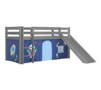 Vipack Lit Enfant Surélevé Avec Toboggan Pino 90x200cm Gris + Rideau de lit Space Gris G