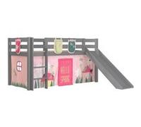 Vipack Lit Enfant Surlev Avec Toboggan Pino 90x200cm Gris + Rideau De Lit Et 3 Pochettes Spring