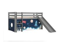 Vipack Lit Enfant Surélevé Avec Toboggan + Rideau pour lit en hauteur en 4 parties Espace Bleu G