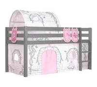 Vipack Lit Enfant Surélevé Pino 90x200cm Gris + Birdy Rideau Gris G