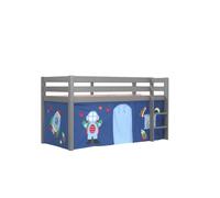 Vipack Lit Enfant Surélevé Pino 90x200cm Gris + Rideau De Lit Astro