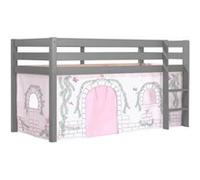 Vipack Lit Enfant Surélevé Pino 90x200cm Gris + Rideau de lit BIRDY Gris G