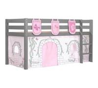 Vipack Lit Enfant Surélevé Pino 90x200cm Gris + Rideau de lit et 3 pochettes Birdy Gris G