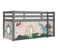Vipack Lit Enfant Surélevé Pino 90x200cm Gris + Rideau en 4 parties Dinos Gris G