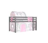 Vipack Lit Enfant Surlev Pino 90x200cm Gris + Birdy Rideau + Tunnel + Pochettes De Lit