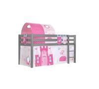 Vipack Lit Enfant Surlev Pino 90x200cm Gris + Little Princess Rideau + Tunnel + Pochettes De Lit